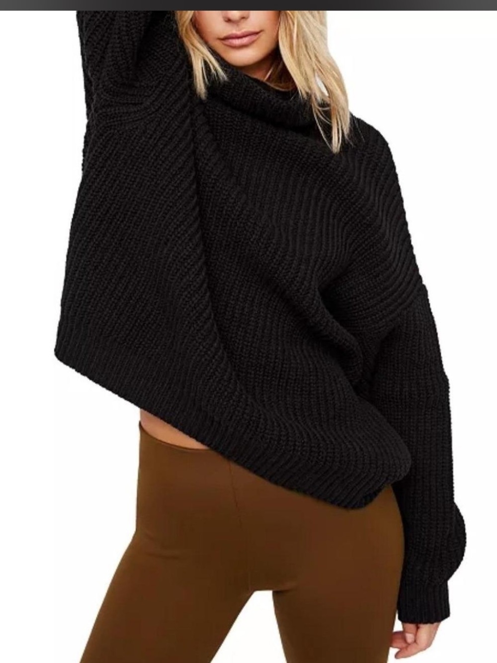 Free People Black Chunky Cowl Neck Turtleneck Sweater